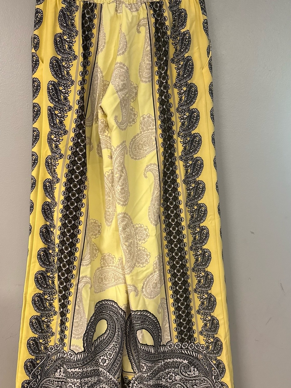 New York & Company Yellow Paisley Wide-Leg Pants - Picture 2 of 3